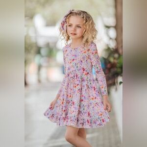 NWT Girls Flower Garden Twirl Long Sleeve Bamboo Dress - 4T ; 7/8- Feminine